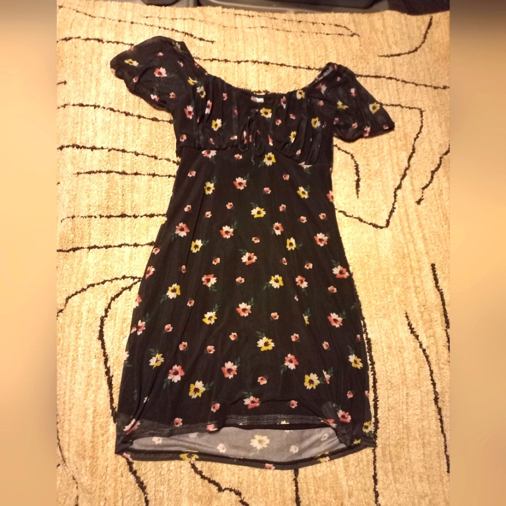 Black Floral Short Dress